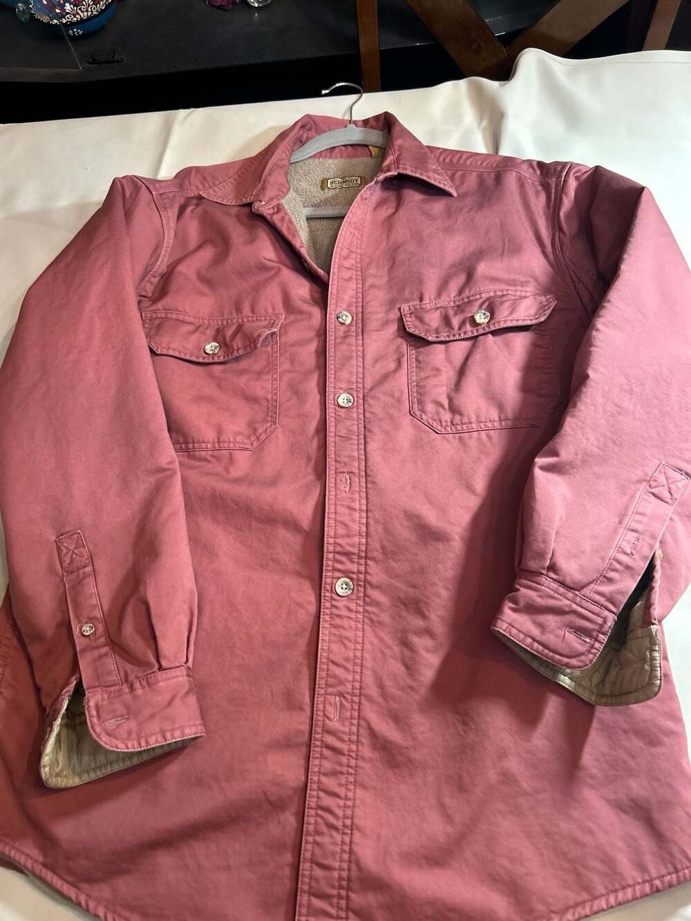 C.E. Schmidt Workwear Sherpa Lined Canvas Shirt Jacket Size M Dusty Rose